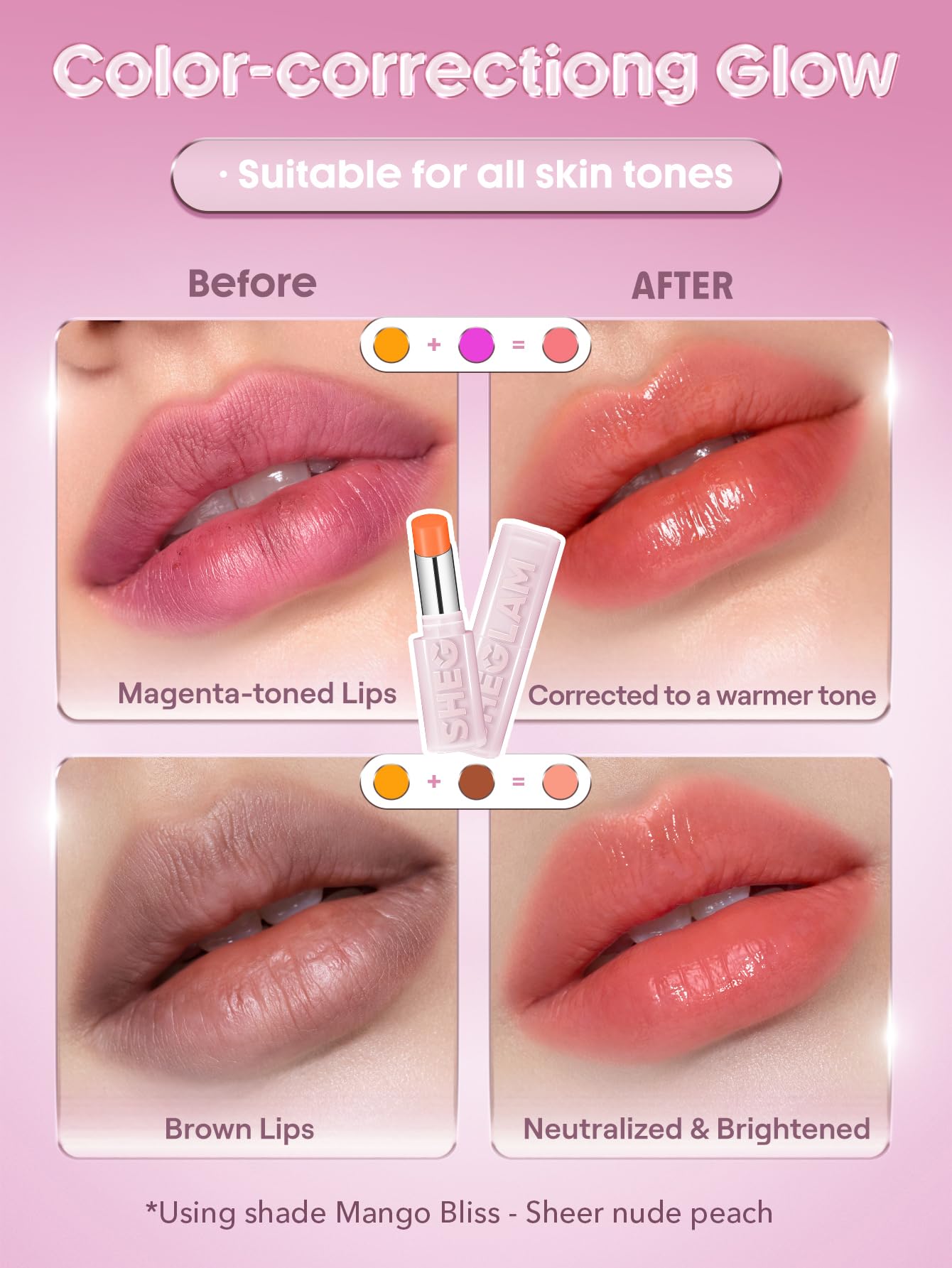 SHEGLAM lip close-up on model showing glossy finish and color