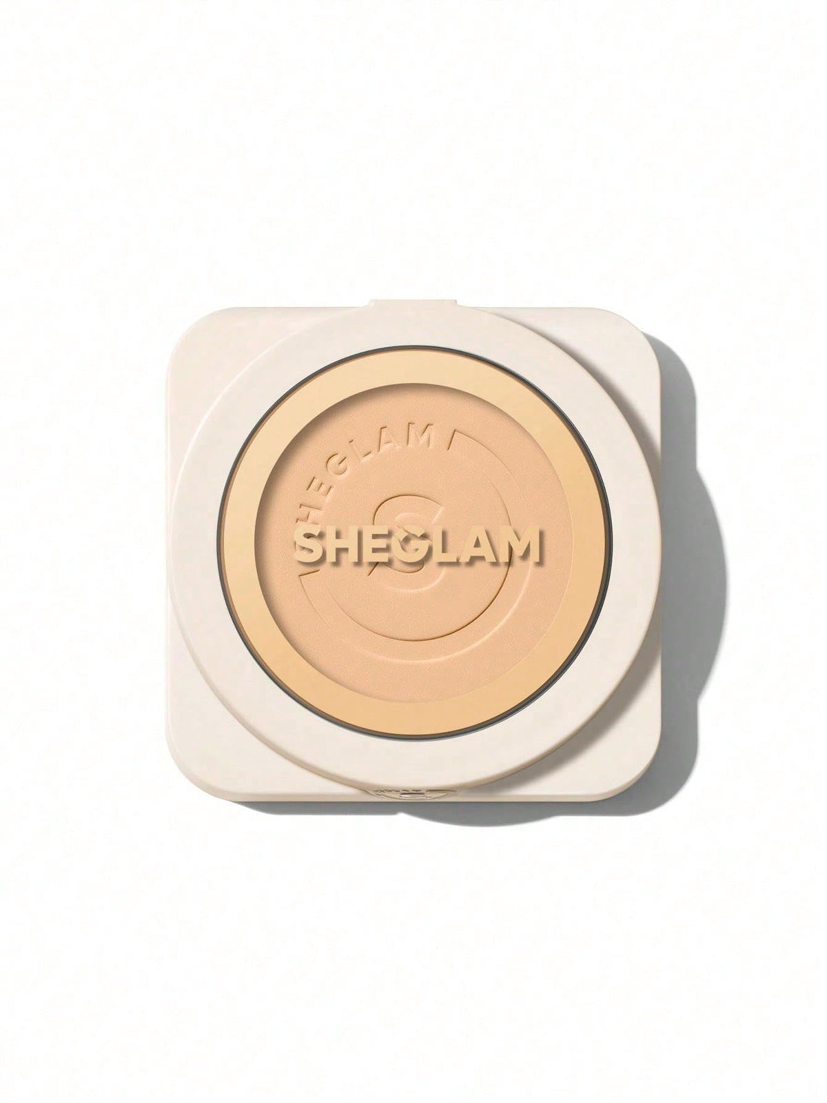 SHEGLAM compact front view showing sleek packaging and full coverage benefit