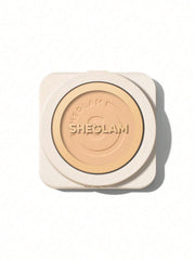 SHEGLAM compact front view showing sleek packaging and full coverage benefit