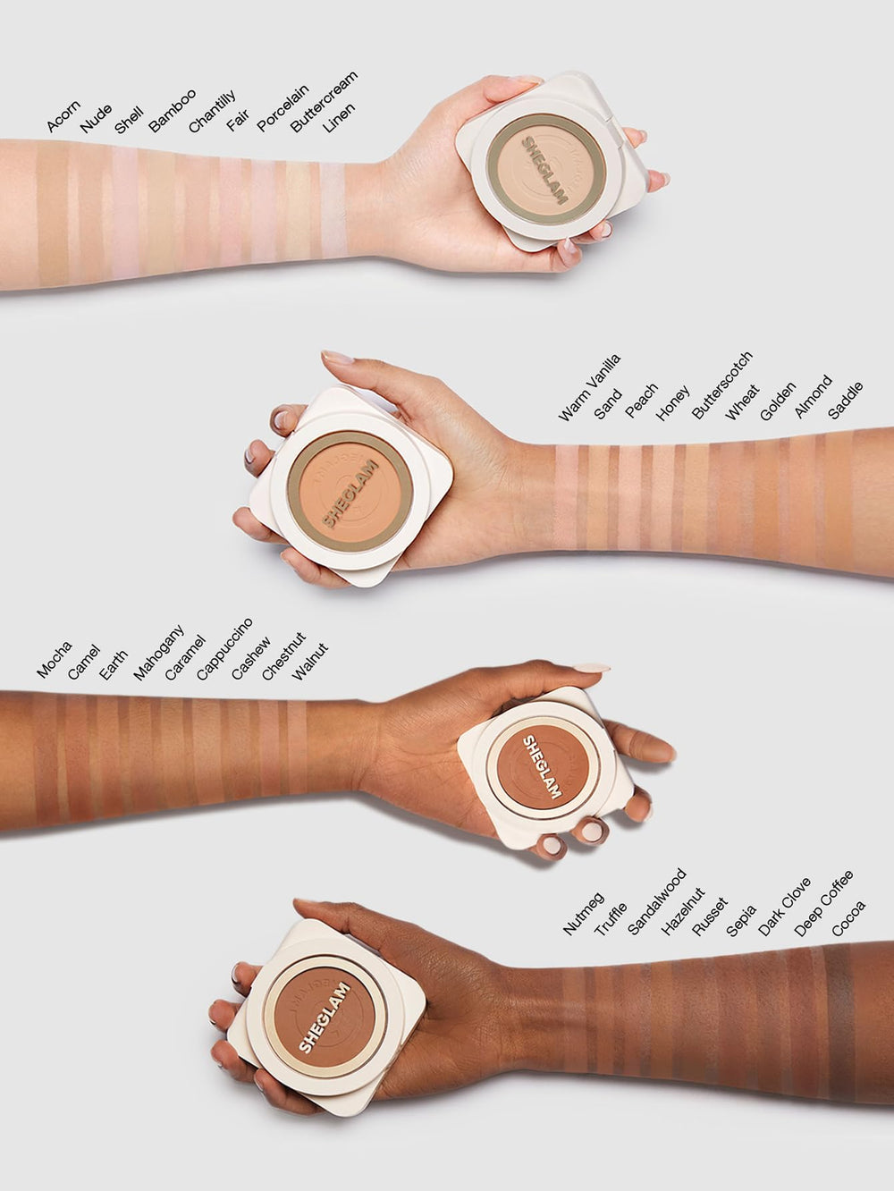 SHEGLAM layered over liquid foundation demonstrating blendability and longevity