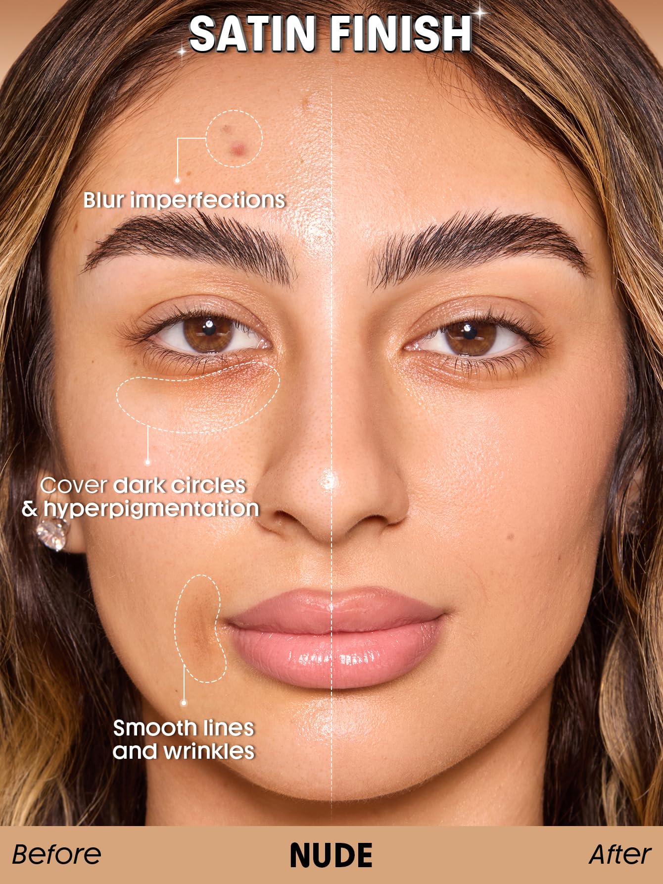 SHEGLAM split-face before and after showing pore-blurring benefit