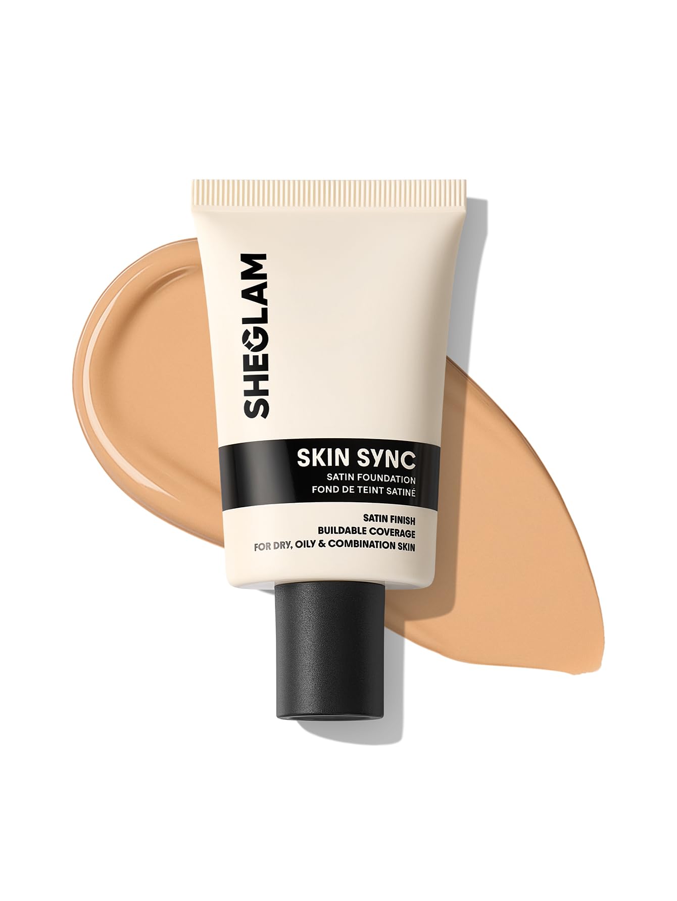 SHEGLAM front packaging showing shade Nude and satin finish benefit