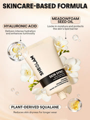 SHEGLAM swatch on forearm demonstrating true Nude shade and coverage benefit