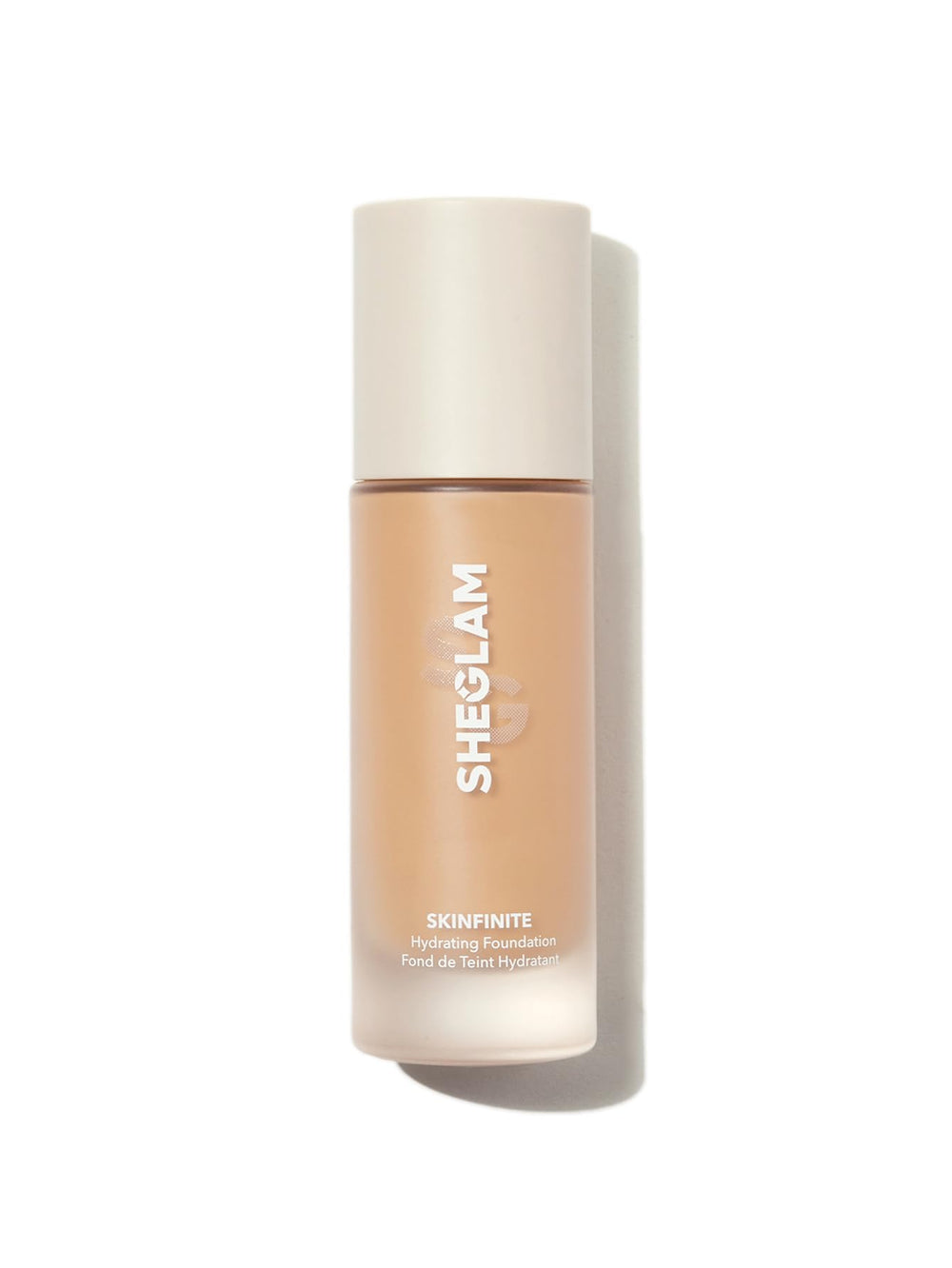 SHEGLAM bottle front view showing sleek packaging and hydrating finish benefit