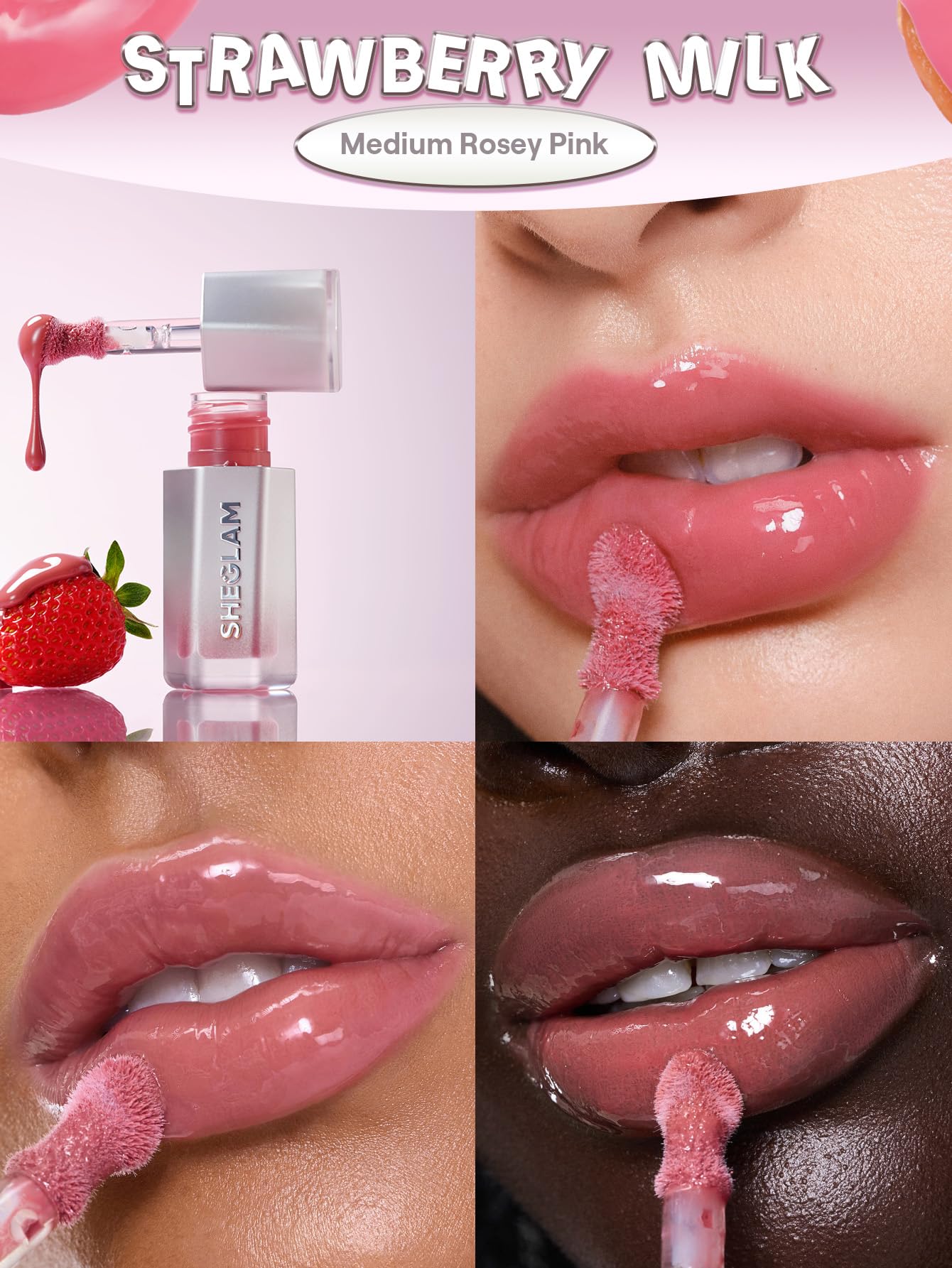 SHEGLAM Strawberry Milk texture swipe highlighting dewy, cushiony finish