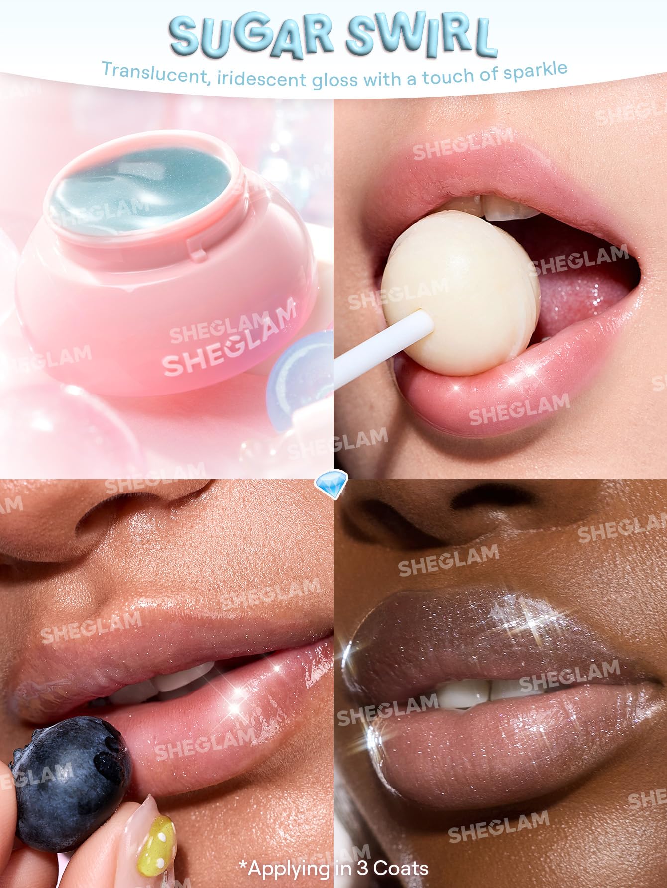 SHEGLAM gloss worn on lips showing glossy, natural shine
