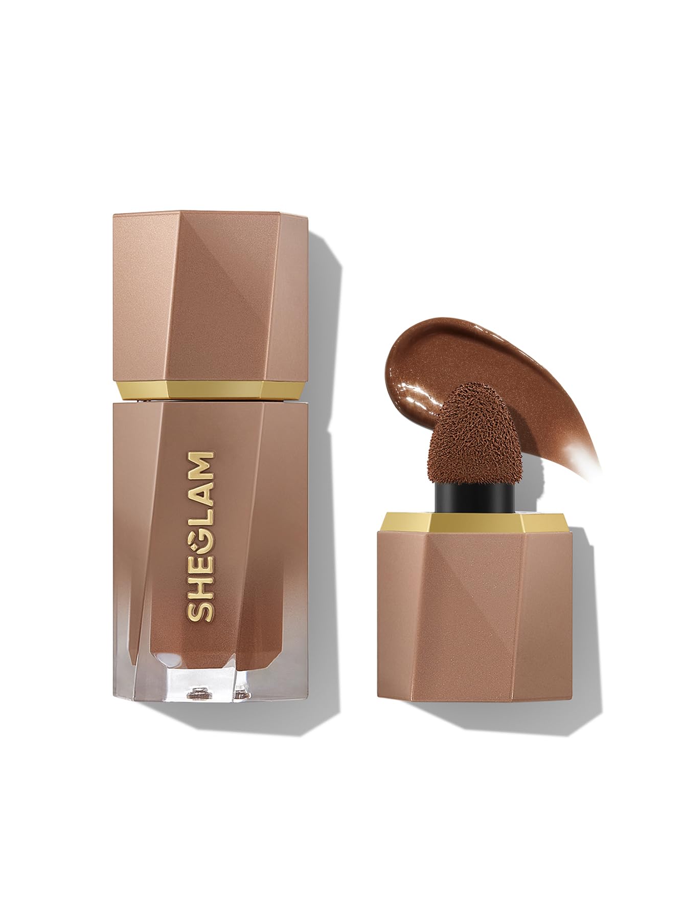 SHEGLAM Sun Beam Liquid Bronzer front packaging showing shade Earthy Sepia and applicator for precise glow