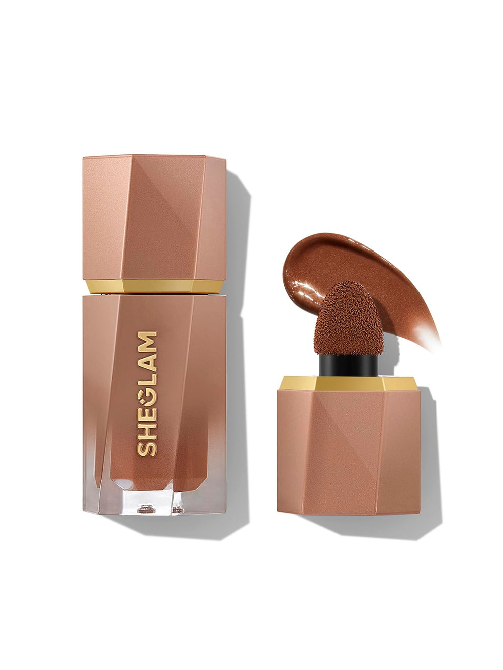 SHEGLAM Sun Beam Liquid Bronzer front packaging showing shade Earthy Sepia and applicator for precise glow