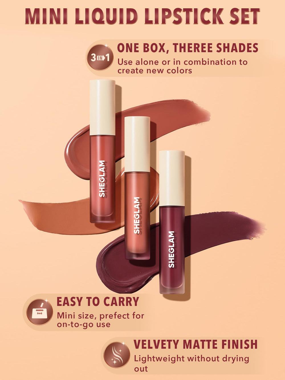 SHEGLAM swatches on arm comparing three shades for easy shade selection benefit
