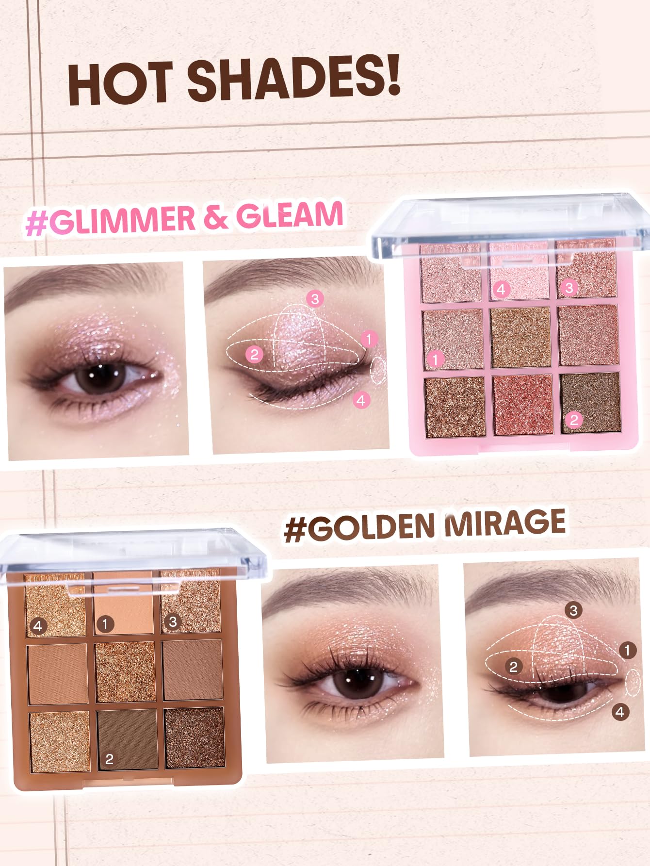 SHEGLAM texture swatch of matte and shimmer highlighting blendable finish