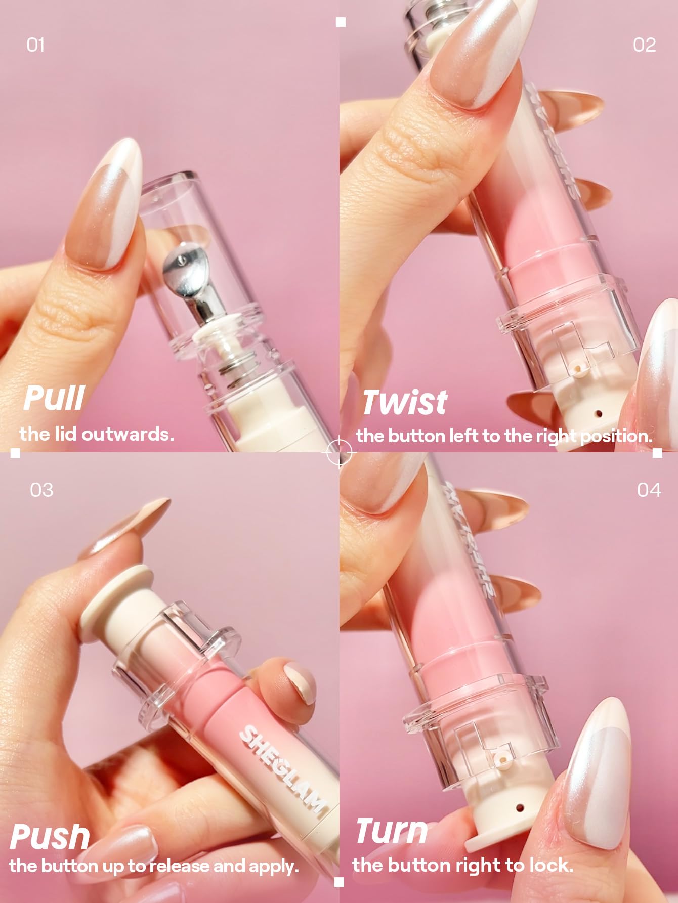 SHEGLAM gloss texture swirl highlighting hydration and non-sticky shine