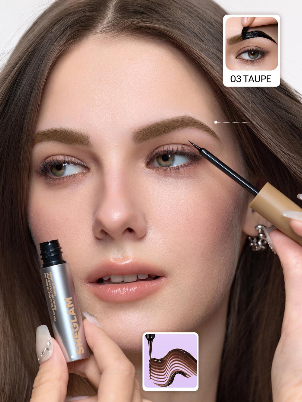 SHEGLAM peeled gel revealing defined brows and clean edges
