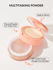 SHEGLAM lower compartment close-up showing absorbent face powder for oil control