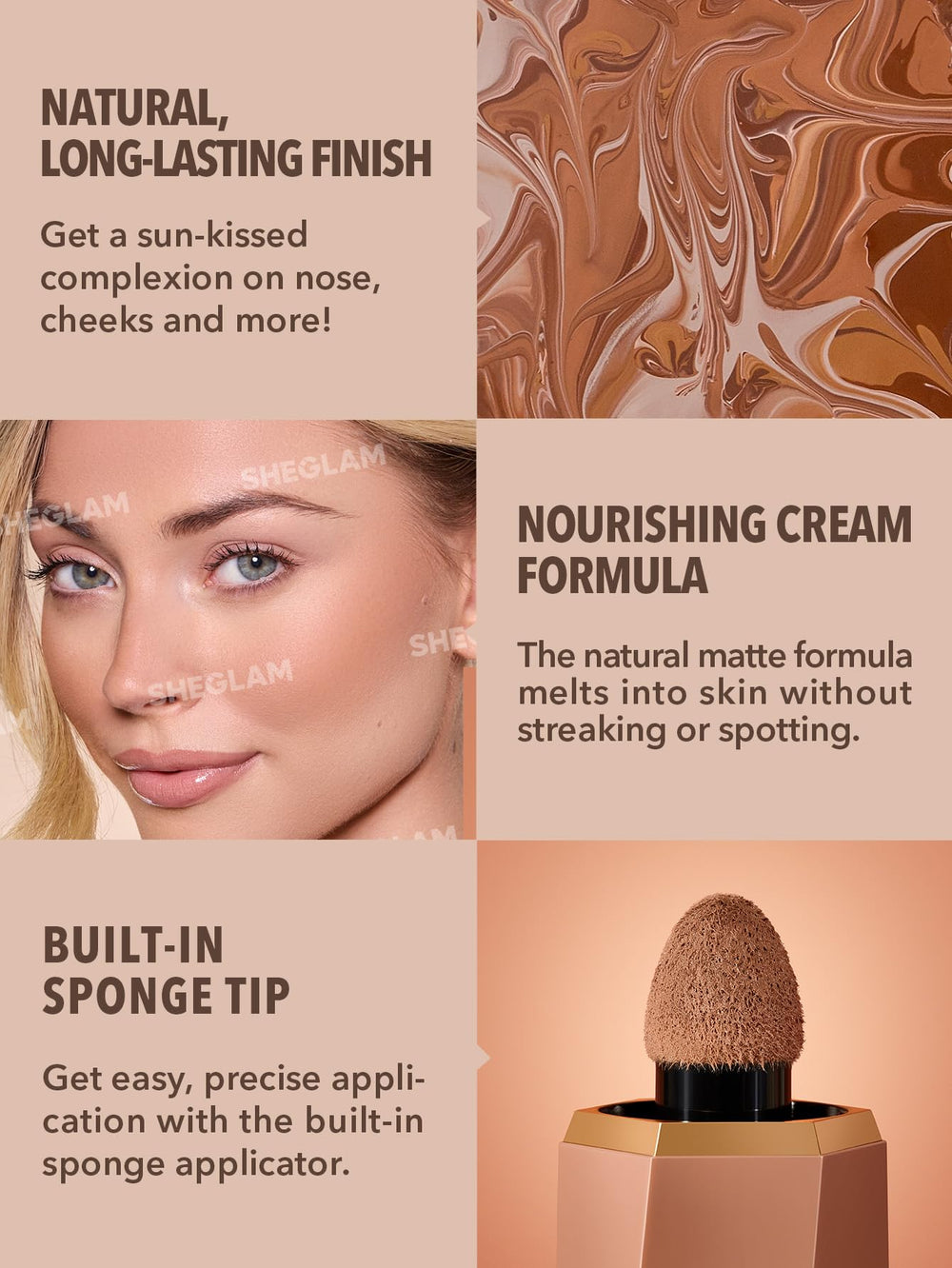 SHEGLAM Umber texture swirled on skin demonstrating blendable cream finish