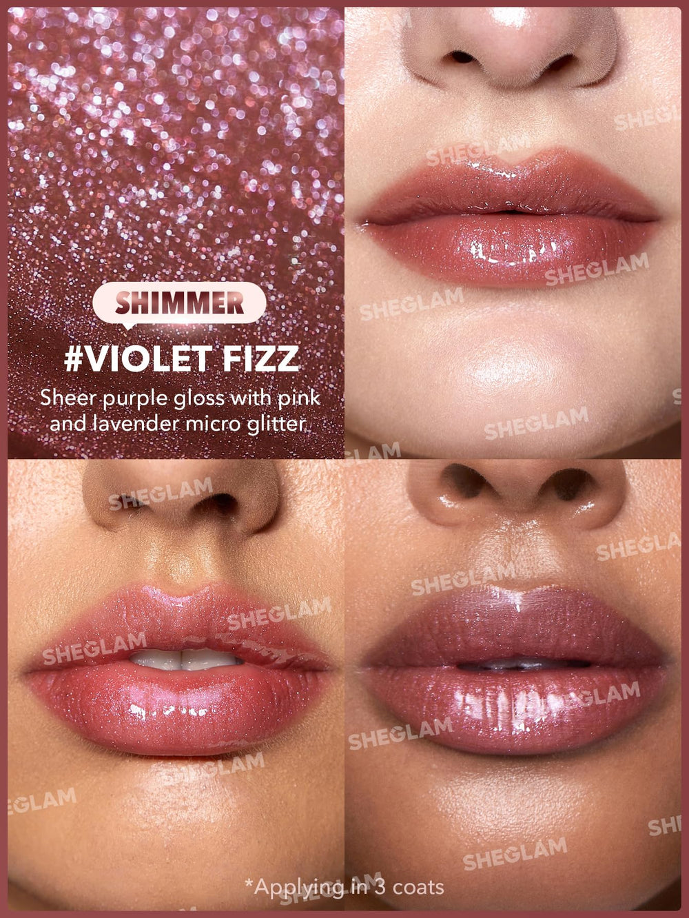 SHEGLAM Violet Fizz stick angled close-up highlighting smooth glide benefit