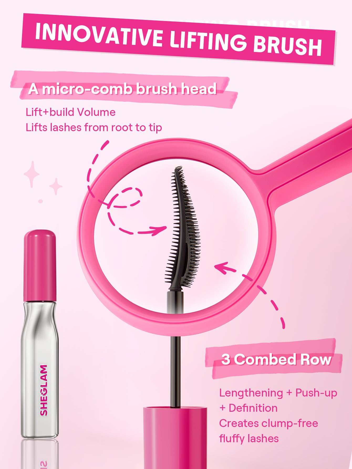 SHEGLAM wand applying mascara for defined lashes