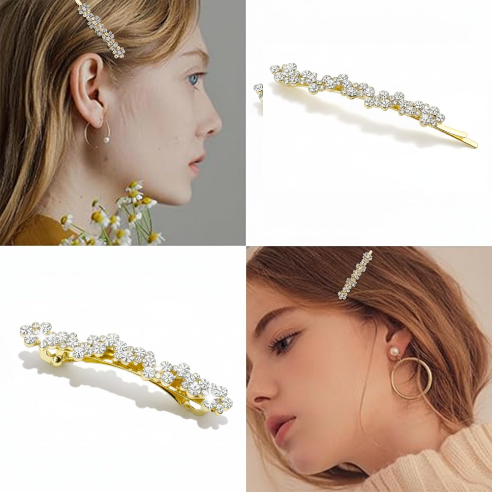 SHEHARUHI barrettes worn in half-up hairstyle adding subtle elegance