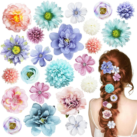 SHEHARUHI front view of 23-piece floral hair clips showing color variety and packaging benefit