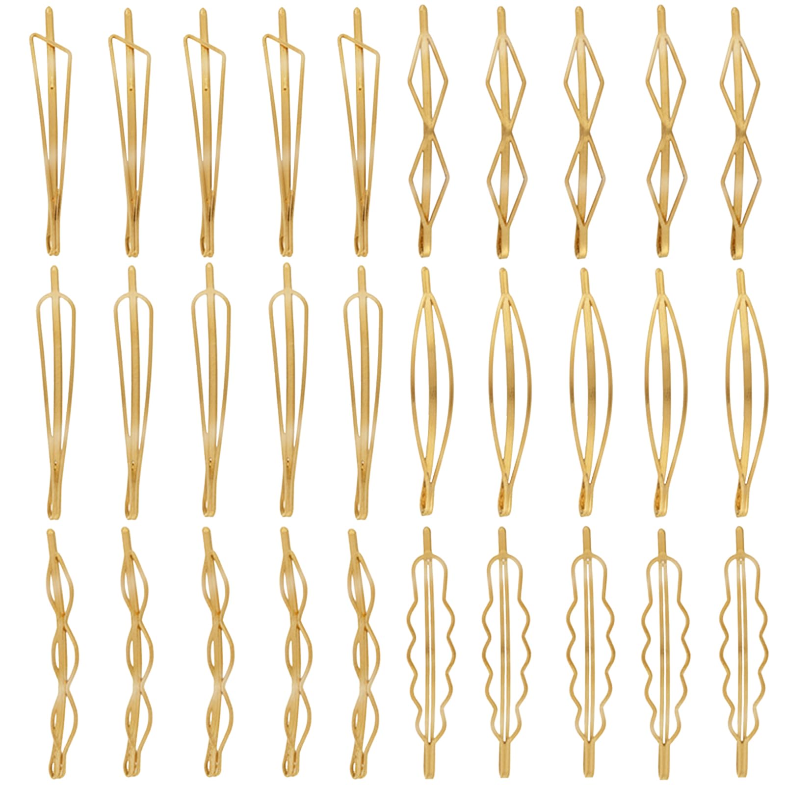 SHEHARUHI front view of 30-piece geometric gold clip set showing variety and convenience