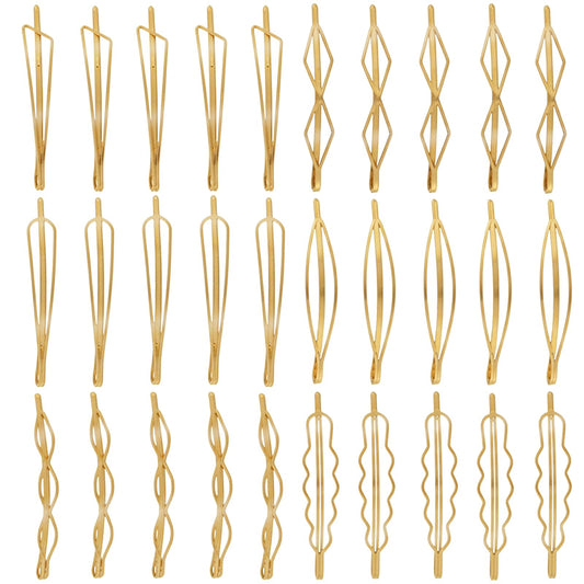 SHEHARUHI front view of 30-piece geometric gold clip set showing variety and convenience