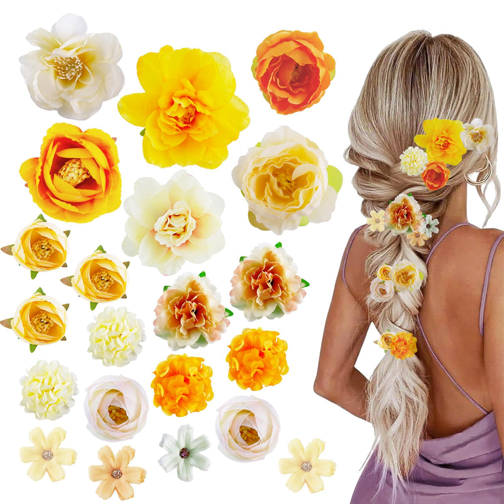 SHEHARUHI front packaging showing 21 orange yellow flower clips and variety