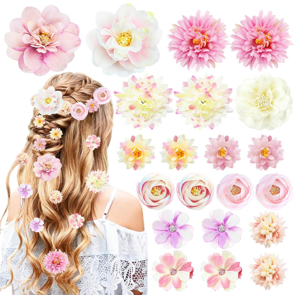 SHEHARUHI front view of pink and purple floral clip assortment, bright and organized