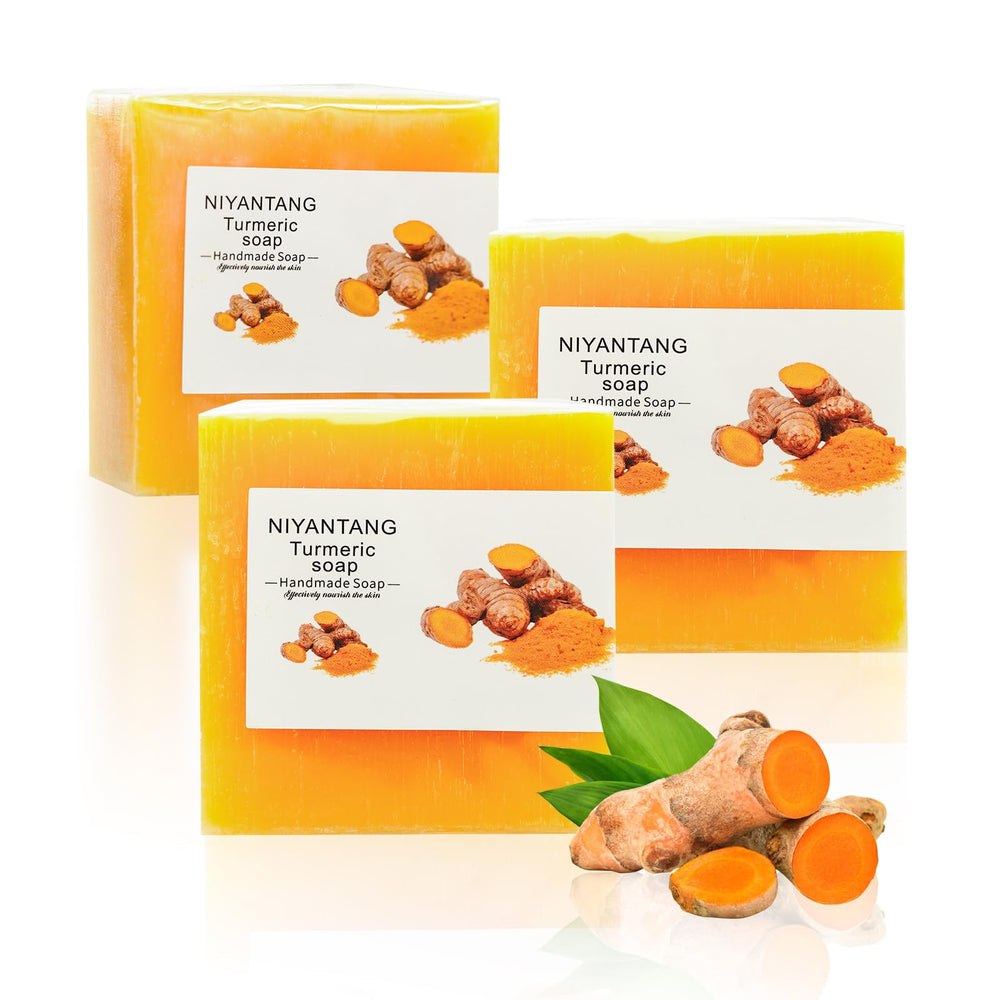 shibarcle front packaging turmeric soap showing three bars and benefits