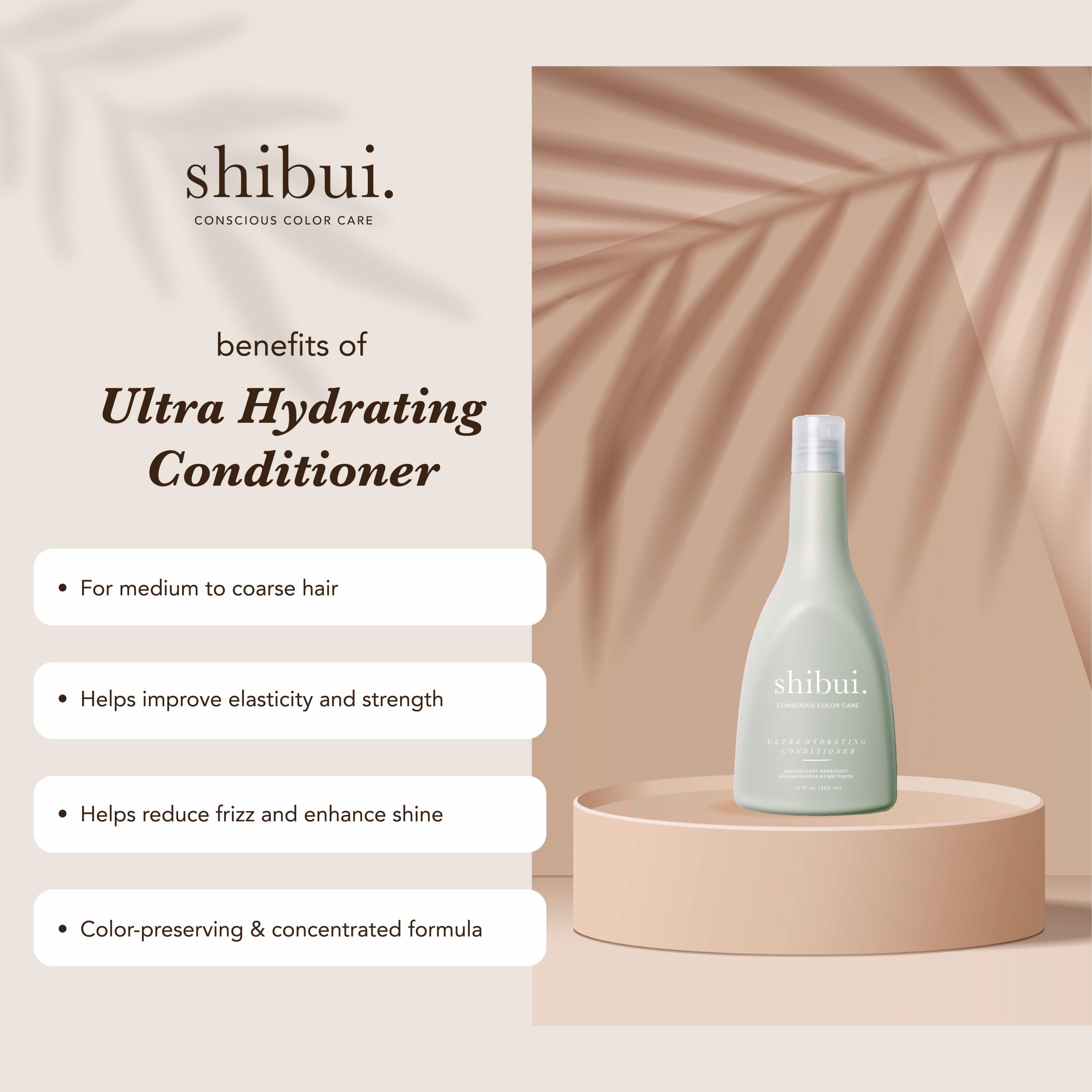 SHIBUI pump and label detail highlighting ingredients and convenient dispensing