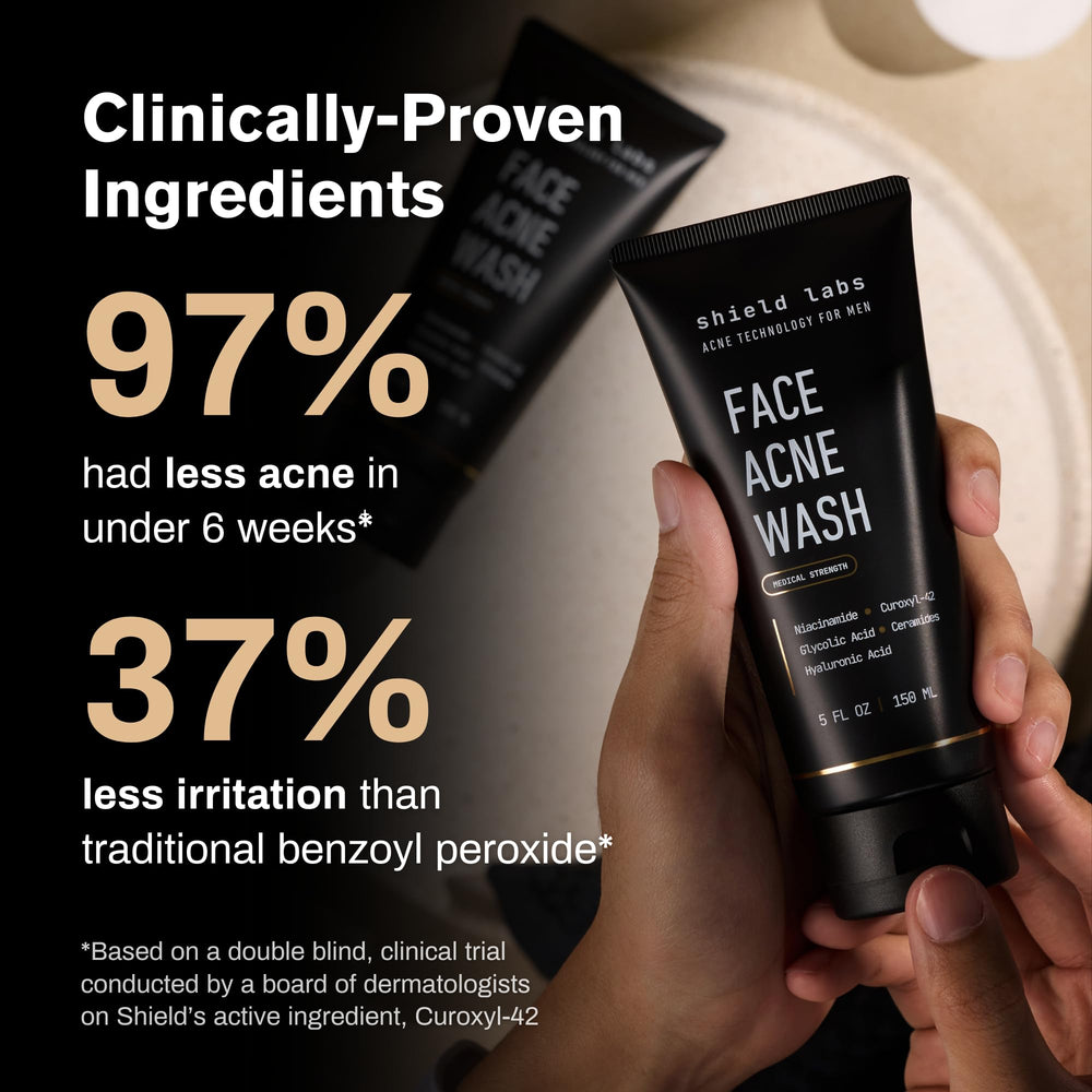Shield face wash pump close-up highlighting controlled dispensing and clarity