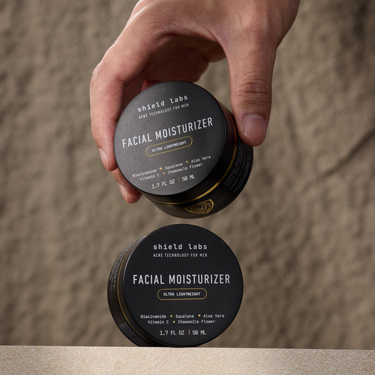 Shield moisturizer texture close-up demonstrating lightweight cream and fast absorption