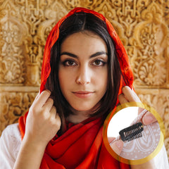shimmeroo clip securing a hijab near hairline for discreet hold and comfortable wear