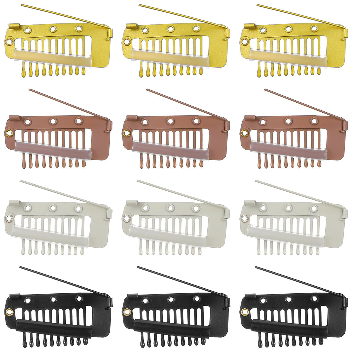 shimmeroo front view of 12-piece clip set showing colors and compact packaging benefit secure storage