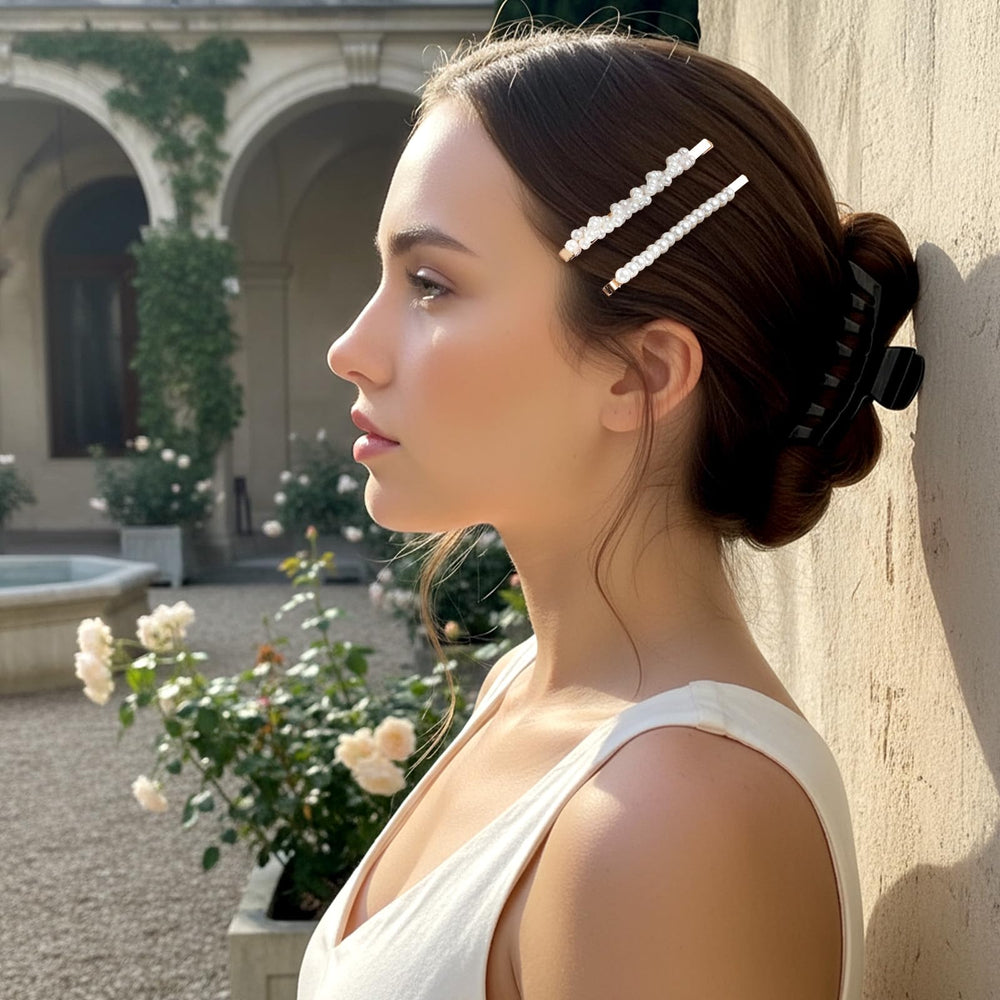 Shimmeroo hair clips worn in a half-up hairstyle adding elegant finishing touches