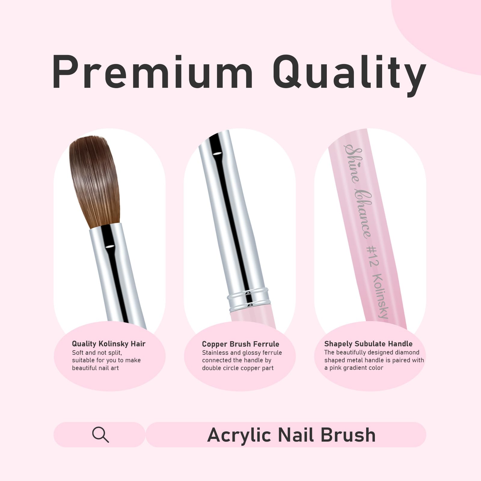 Shine Chance close-up of 100% pure Kolinsky bristles demonstrating smooth product pickup benefit