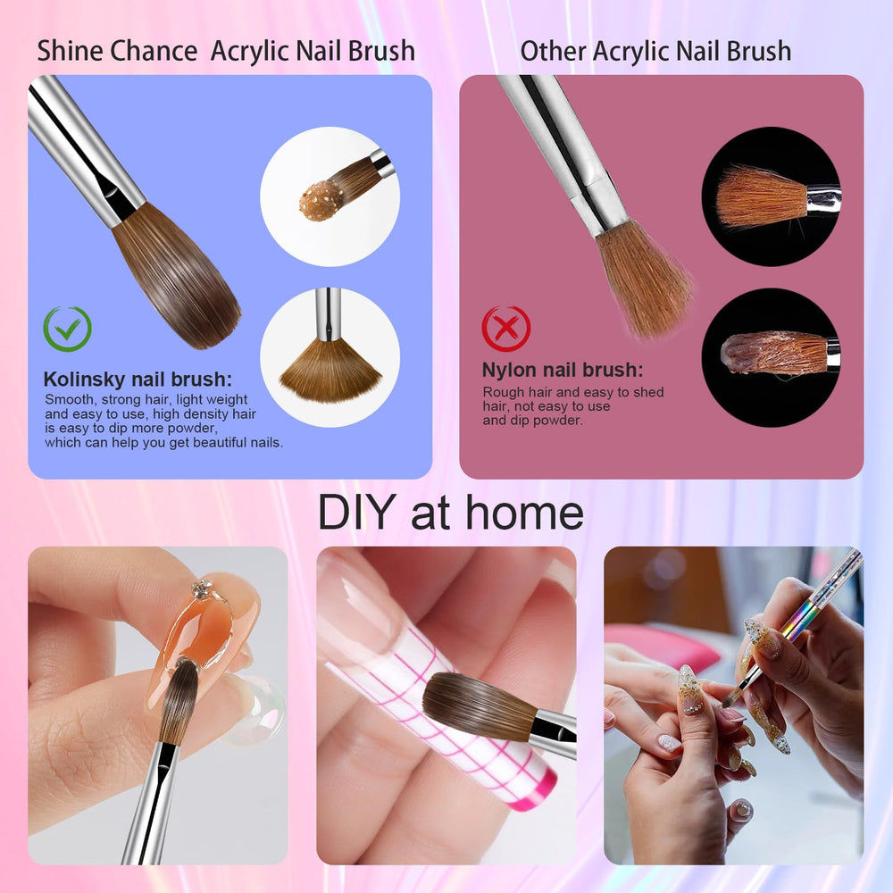Shine Chance brush in use applying acrylic powder for smooth application control