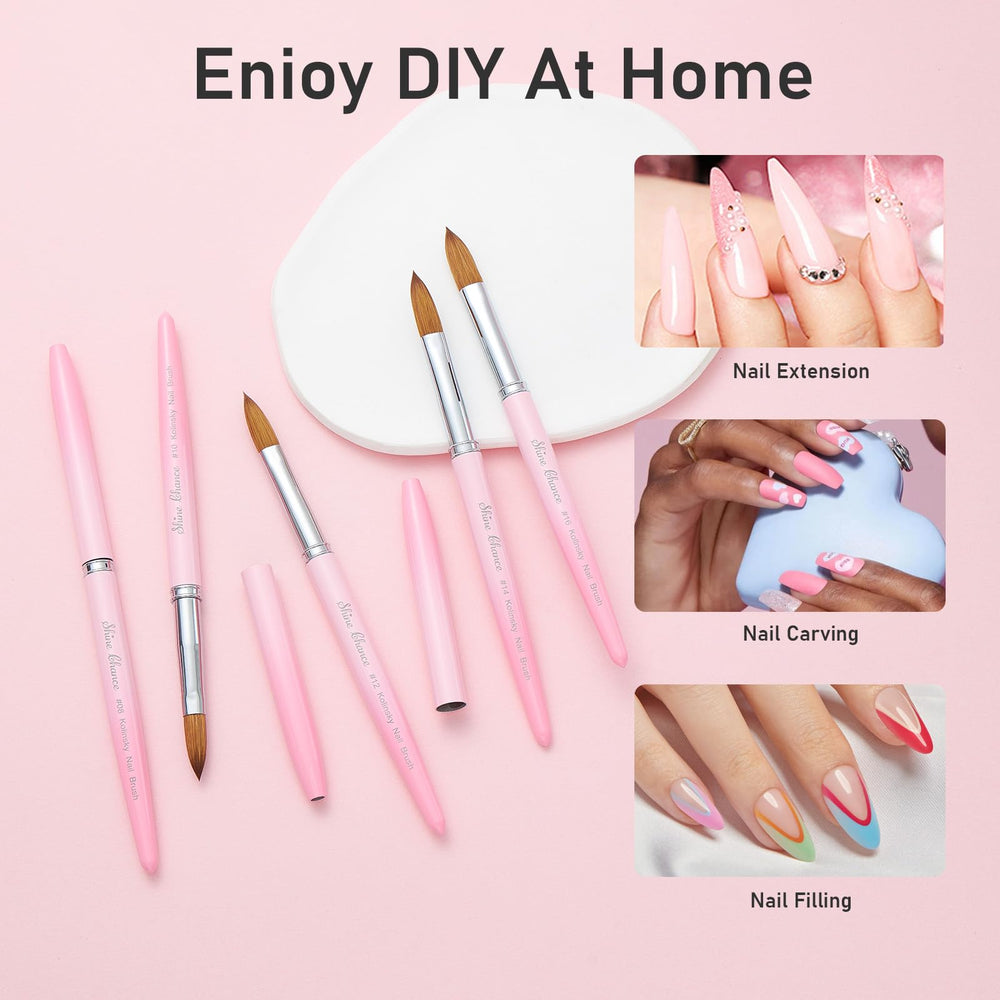 Shine Chance brush applying acrylic on nail in-use for smooth even extension results