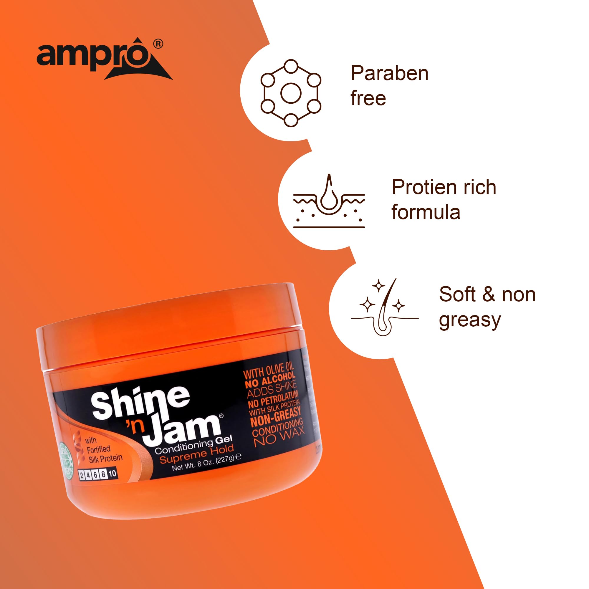 Shine 'n Jam ingredient label highlighting olive oil and silk protein benefits