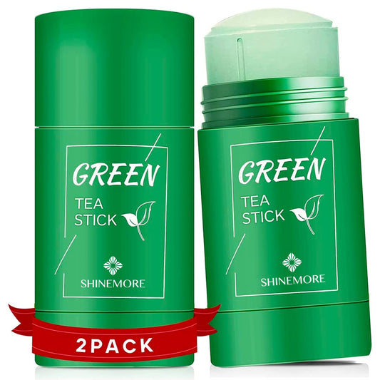 ShineMore green tea clay stick front view showing label and twist-up applicator for easy use