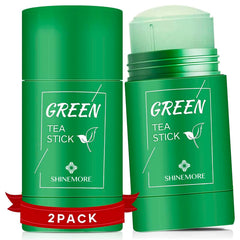 ShineMore green tea clay stick front view showing label and twist-up applicator for easy use