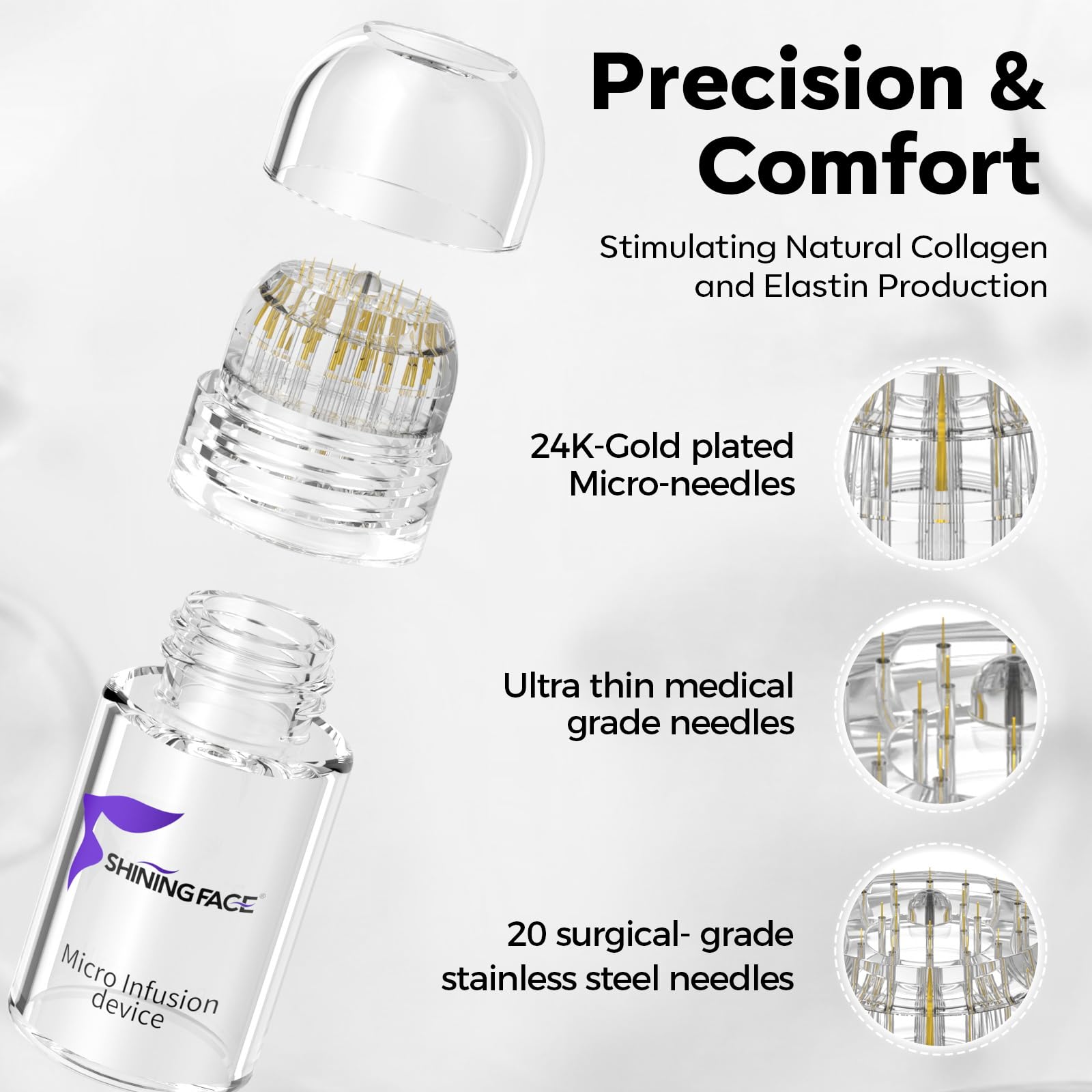 Shining Face facial stamp close-up highlighting 0.25mm precision