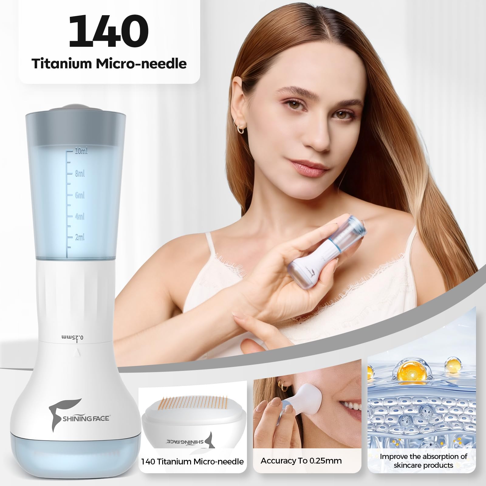 Shining Face peptide and hyaluronic serum bottles arranged for easy supply view