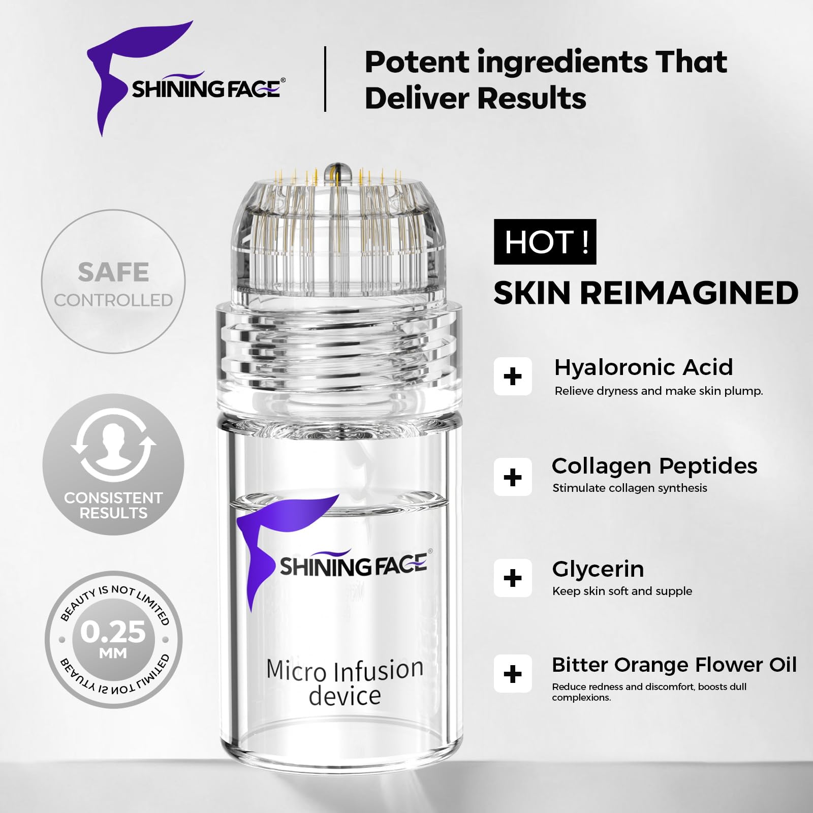 Shining Face serum texture with drop showing hydrating formula and spreadability