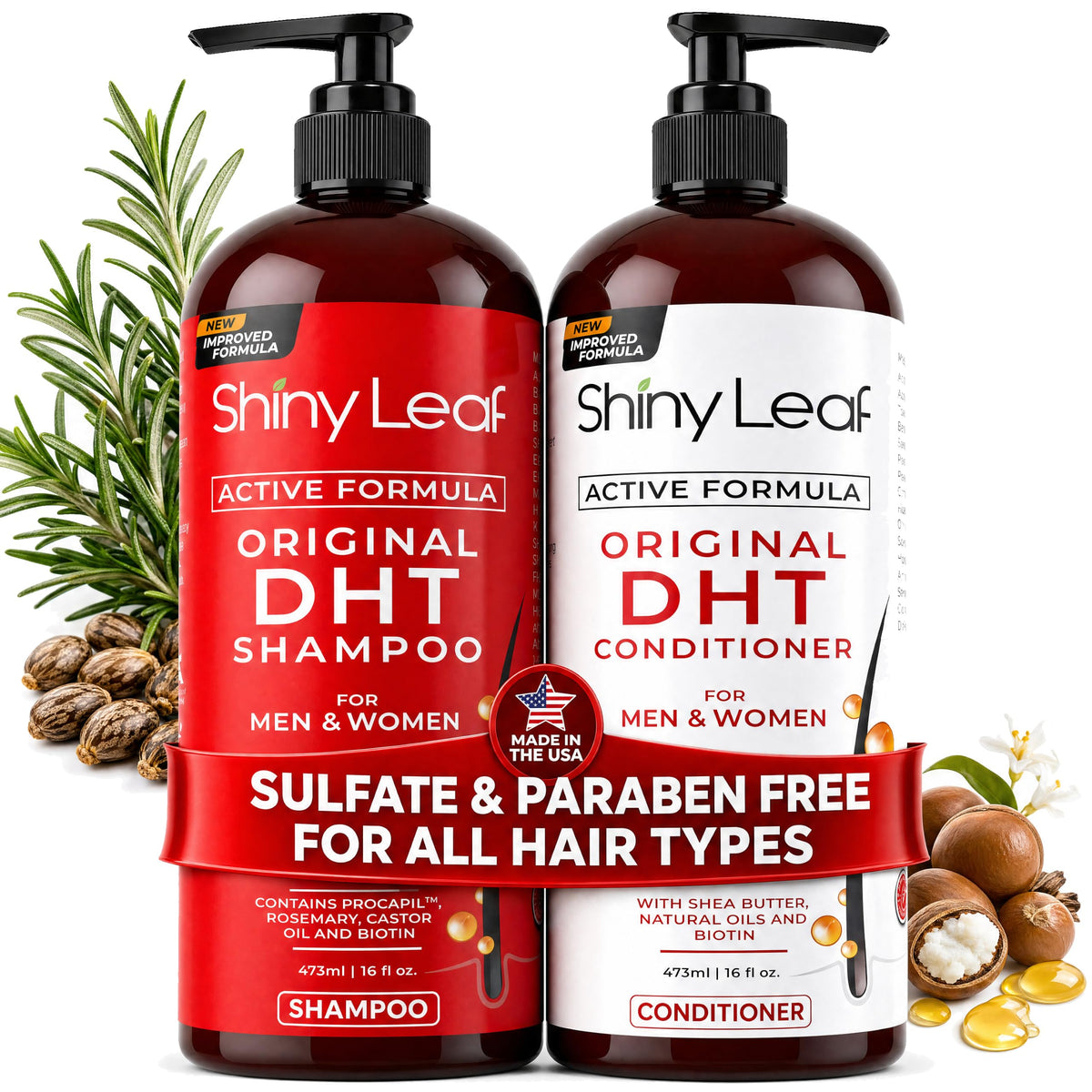 Shiny Leaf front packaging showing set and benefit for scalp health