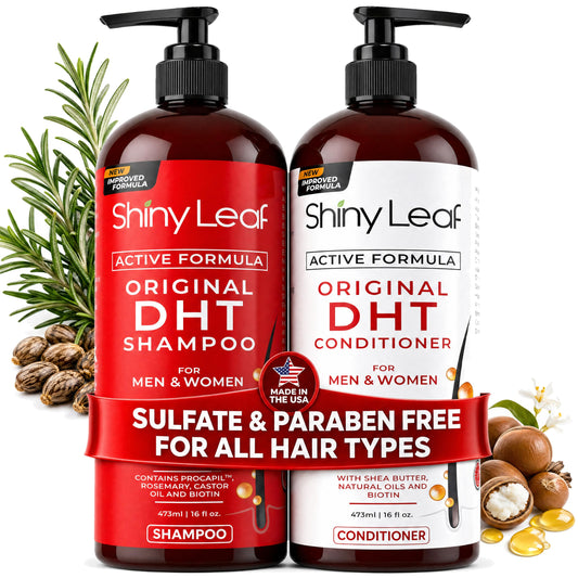 Shiny Leaf front packaging showing set and benefit for scalp health