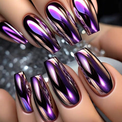 SHIQIXIANNV close-up of electroplated mirror texture showcasing glossy purple finish benefit