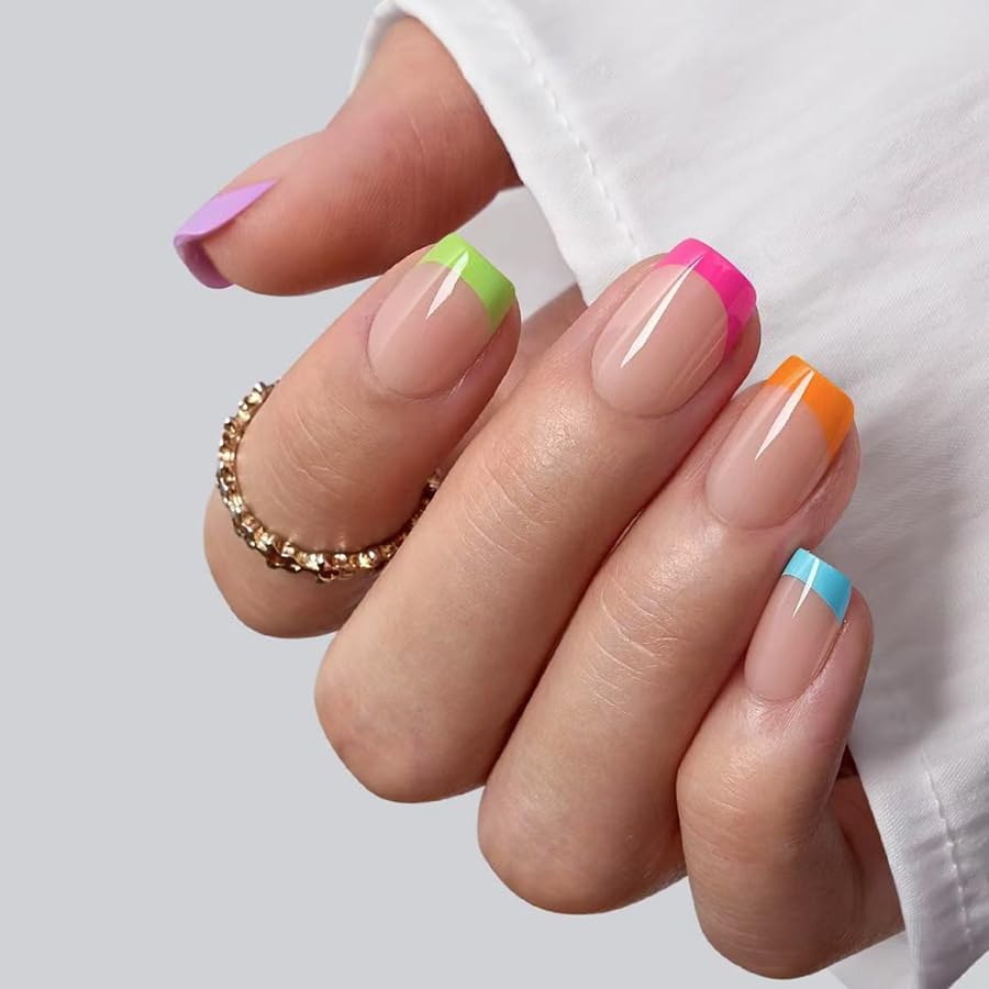 SHIQIXIANNV front packaging showing colorful French press-on nails and benefits