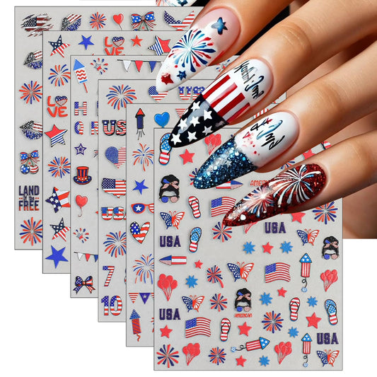 SHIQIXIANNV packaging showing six sheets for quick patriotic nails
