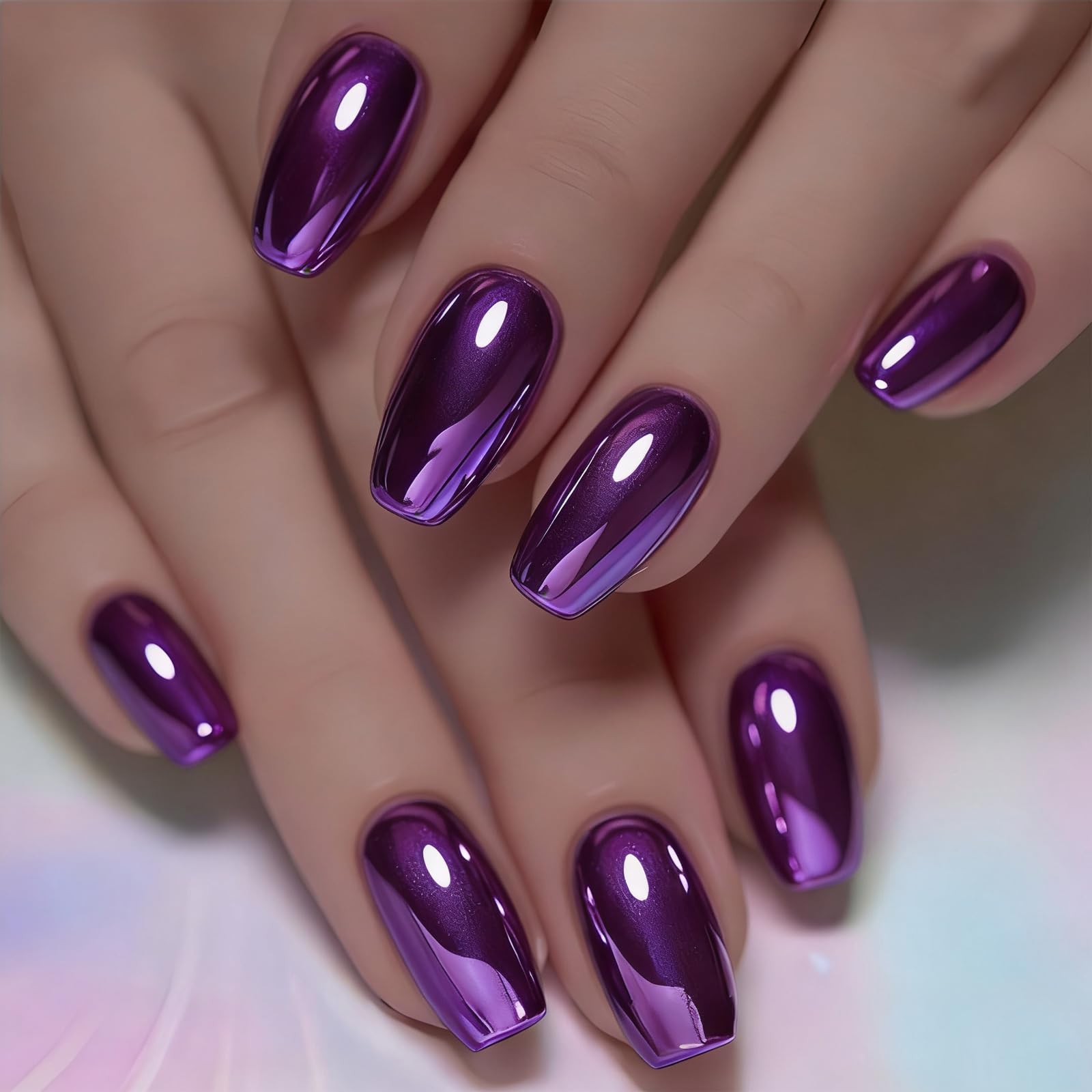 SHIQIXIANNV front packaging showing 24 chrome purple nails and accessories for easy prep