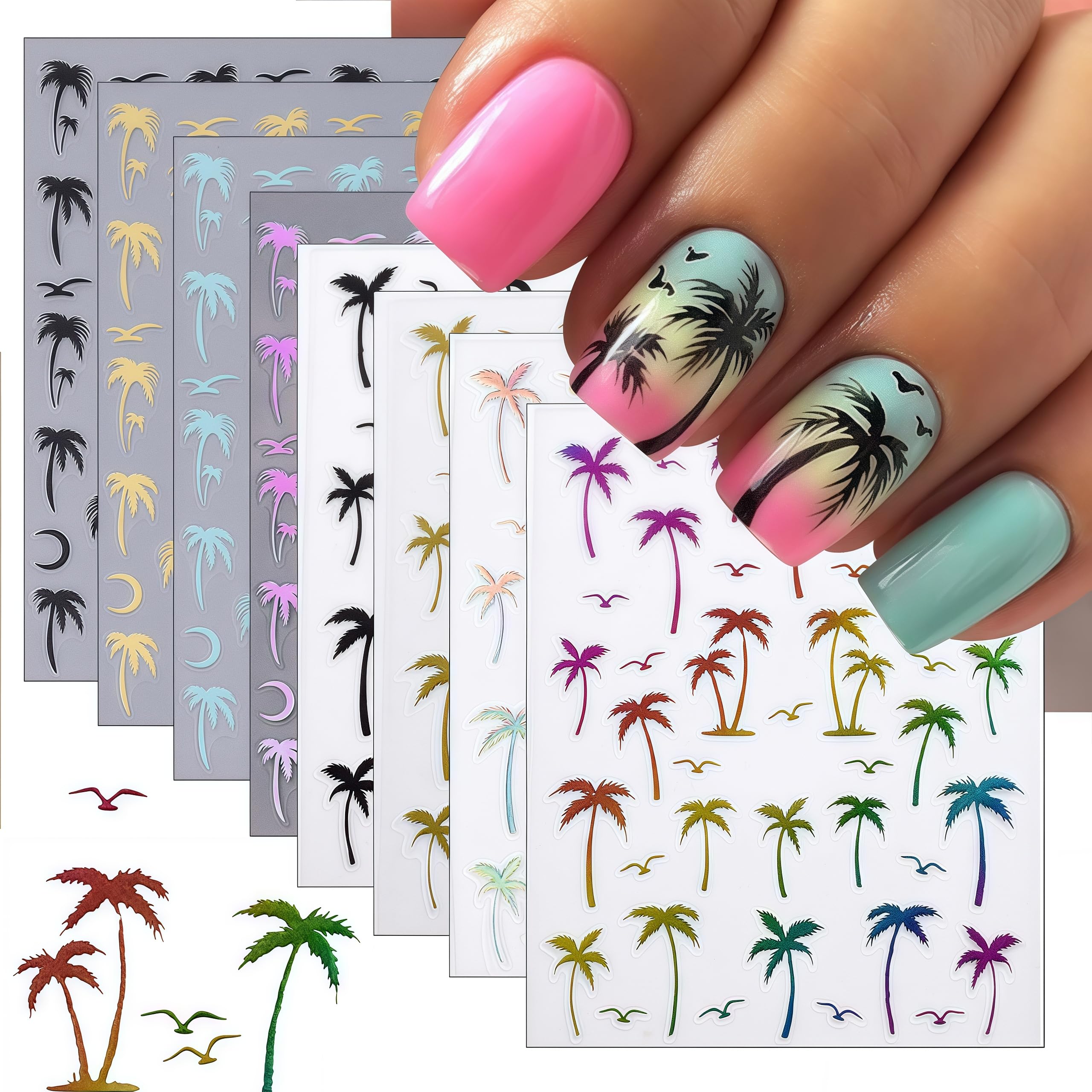 SHIQIXIANNV front packaging showing eight tropical sticker sheets and benefits