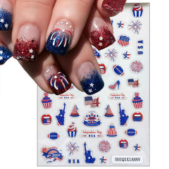 SHIQIXIANNV woman applying a self-adhesive patriotic sticker for fast manicure